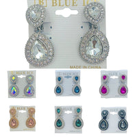 Clip On 2 Tier Teardrop Crystal Dangle Earrings - 7 Colors (0.75x1.5in)