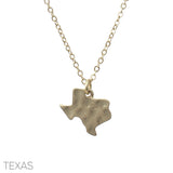 Hammered Texas Map Necklace in Gold or Silver