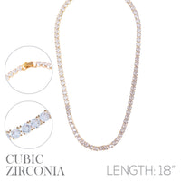 Cubic Zirconia 5mm Tennis Necklace in Silver or Gold (16 in, 18 in, 20in, 22in)