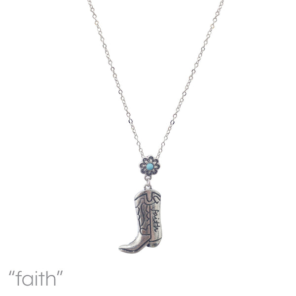 Faith Western Boots Flower Necklace (0.86x1.7in)(16+3in)