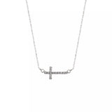 Rhinestone Sideway Cross Necklace in Rhodium or Gold Plated (0.75x0.5in)(14+3in)