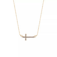 Rhinestone Sideway Cross Necklace in Rhodium or Gold Plated (0.75x0.5in)(14+3in)