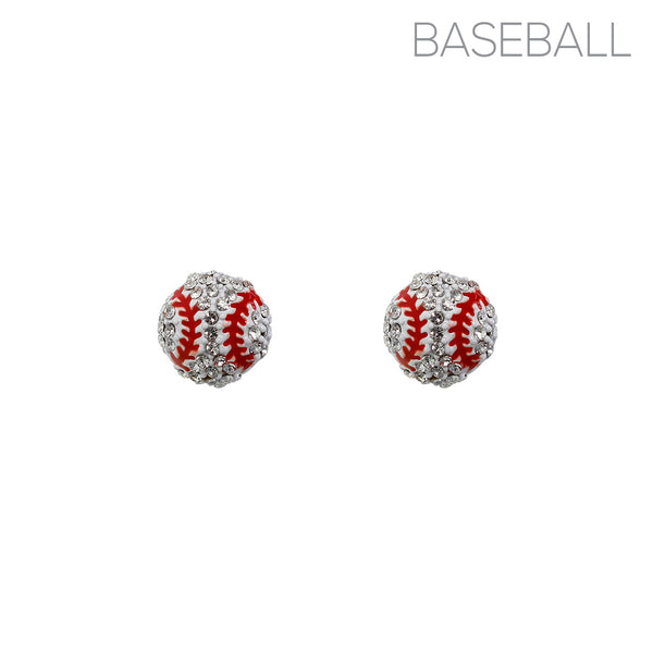 Color Coated Rhinestone Baseball Stud Earrings