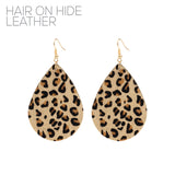 Animal Print Hair on Hide Leather Teardrop Earrings - 6 Colors (1.70x3.15)