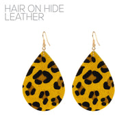 Animal Print Hair on Hide Leather Teardrop Earrings - 6 Colors (1.70x3.15)