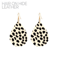 Animal Print Hair on Hide Leather Teardrop Earrings - 6 Colors (1.70x3.15)