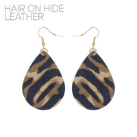 Animal Print Hair on Hide Leather Teardrop Earrings - 6 Colors (1.70x3.15)