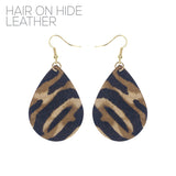 Animal Print Hair on Hide Leather Teardrop Earrings - 6 Colors (1.70x3.15)