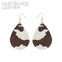 Animal Print Hair on Hide Leather Teardrop Earrings - 6 Colors (1.70x3.15)