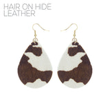 Animal Print Hair on Hide Leather Teardrop Earrings - 6 Colors (1.70x3.15)