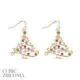 Gold Plated Cubic Zirconia Christmas Tree Earrings (1.33Wx1.57Lin)