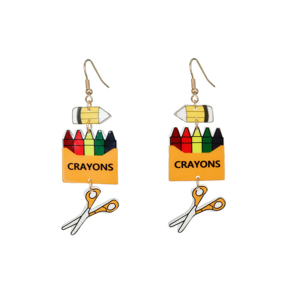 Pencil, Crayons, Scissors School Themed Earrings