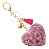 Fuchsia Crystal Studded Heart Tassel Key Chain (2.75x2.5in)