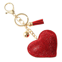 Red Crystal Studded Heart Tassel Key Chain (2.75x2.5in)