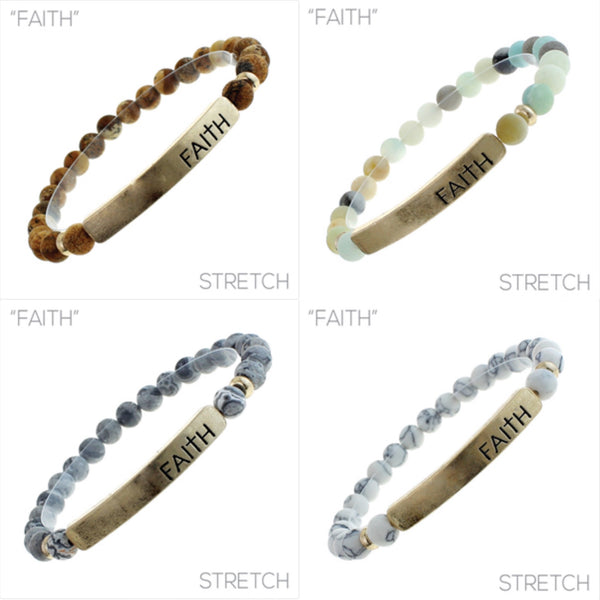 Faith 6mm Natural Stone Stretch Bracelet - Choose from 4 Colors