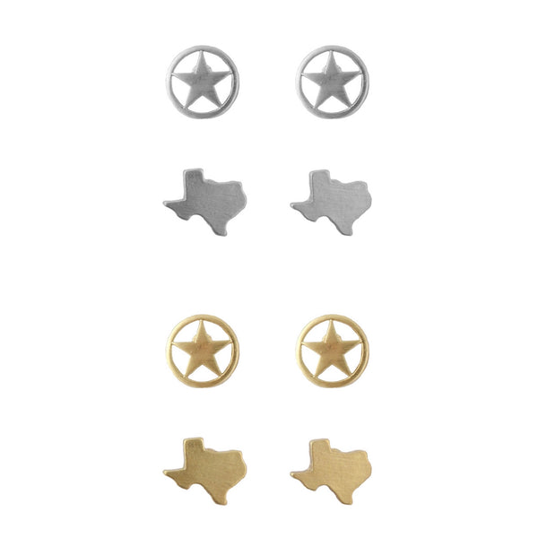 Texas Map & Star Stud Earrings (0.44x0.26/0.4x0.35in)