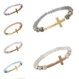 Cross 6mm Glass Bead Stretch Bracelets