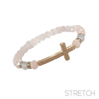 Cross 6mm Glass Bead Stretch Bracelets