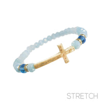 Cross 6mm Glass Bead Stretch Bracelets