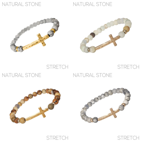 Cross 6mm Natural Stone Stretch Bracelet - Choose from 4 Colors