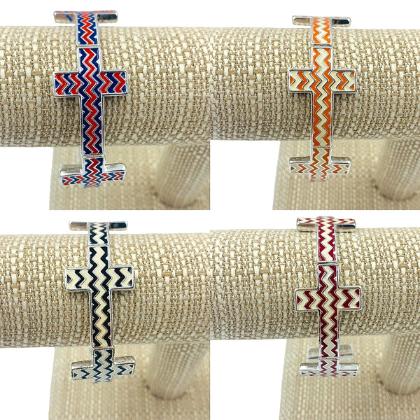 Chevron Design Sideways Cross Stretch Bracelet - 4 Colors Available