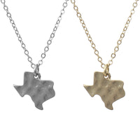 Hammered Texas Map Necklace in Gold or Silver