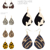 Animal Print Hair on Hide Leather Teardrop Earrings - 6 Colors (1.70x3.15)