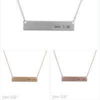 John 3:16 Bar Message Necklace in 3 Colors (16+3in)