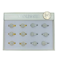 Bulk 12 PCS Stainless Steel Crystal Studded Circle Rings (IRI-941)