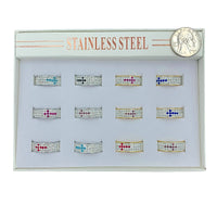 Bulk 12 PCS Stainless Steel Cross Design Crystal Band Rings (IRI-860)