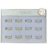 Bulk 12 PCS Stainless Steel Crystal Studded Band Rings (IRI-938)