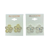 Bulk 12 PCS Flower Shaped Pearl & Crystal Earrings (IER-4343)