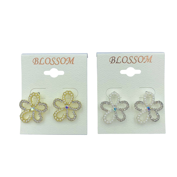 $1.00 Flower Shaped Pearl & Crystal Earrings (IER-4343)