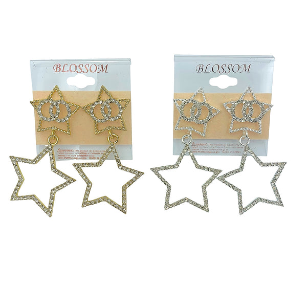 $1.00 Two Tiered Star Crystal Earrings (IER-4169CL)