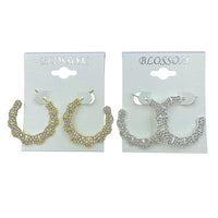 $1.00 Half Side Crystal J Hoop Earrings (IER-5565)