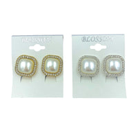 $1.00 Clip-On Square Pearl & Crystal Earrings (IER-4642)