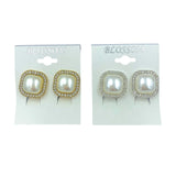 $1.00 Clip-On Square Pearl & Crystal Earrings (IER-4642)