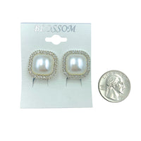 $1.00 Clip-On Square Pearl & Crystal Earrings (IER-4642)