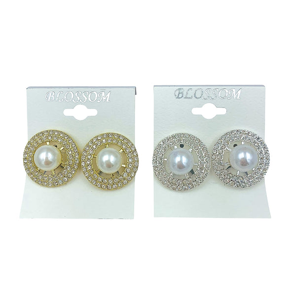 Bulk 12 PCS Clip-On Round Pearl & Crystal Earrings (IER-5597)