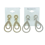 $1.00 Clip-On Double Teardrop Dangle Crystal Earrings (IER-5012)