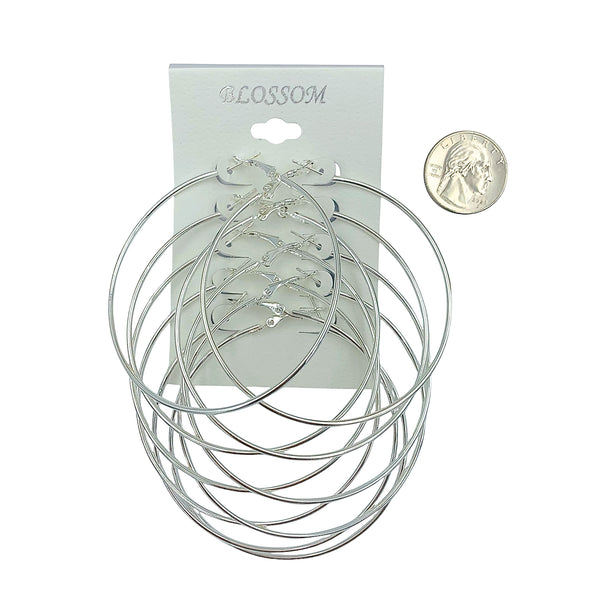 Bulk 12 PCS Silver Plated 5 Pair Hoop Earrings (IER-5631S)