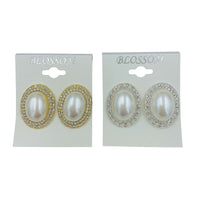 $1.00 Clip-On Oval Pearl & Crystal Earrings (IER-4452)