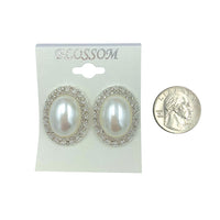 $1.00 Clip-On Oval Pearl & Crystal Earrings (IER-4452)