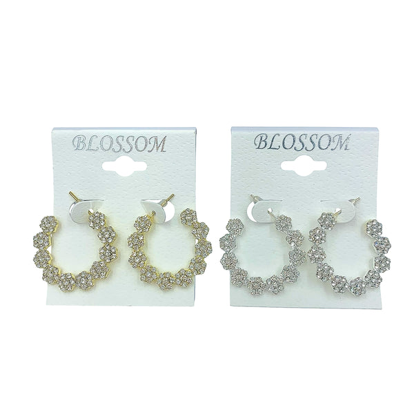 Bulk 12 PCS Flower Crystal Hoop Earrings (IER-5493)