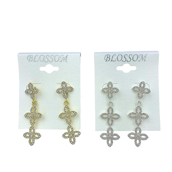 Bulk 12 PCS Clover Flower Dangle Crystal Earrings (IER-5490)