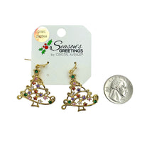 Gold Plated Cubic Zirconia Christmas Tree Earrings (1.33Wx1.57Lin)