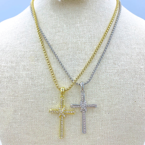 Crystal Infiniti Cross Necklace - Available in Silver or Gold (16+3in)