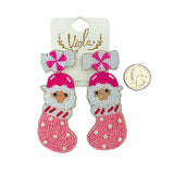 Santa Claus Inside Christmas Stocking Seed Bead Earrings (1.25x3.5in)