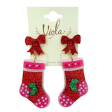 Christmas Stocking Glitter & Pearl Acrylic Earrings - (1.625x3in)