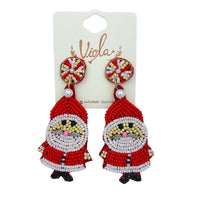 Santa Claus Pearl Seed Bead Earrings - Christmas, Beaded (1.25x2.75in)